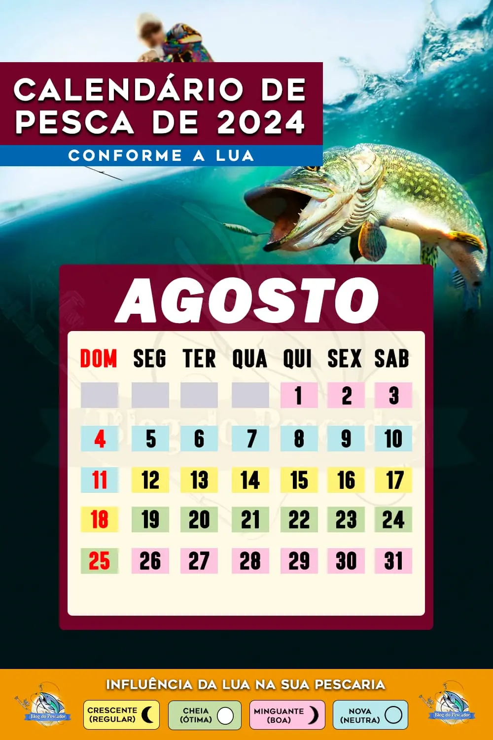 Calendário de pesca de AGOSTO de 2024