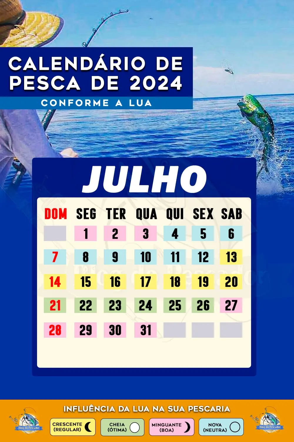Calendário de pesca de JULHO de 2024
