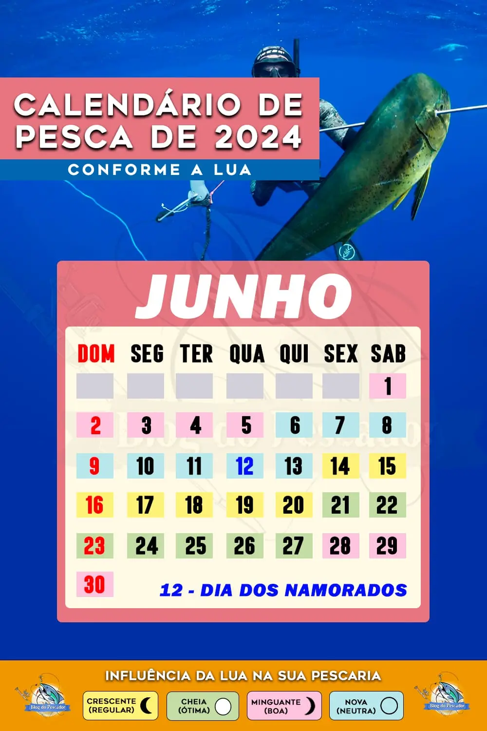 Calendário de pesca de JUNHO de 2024