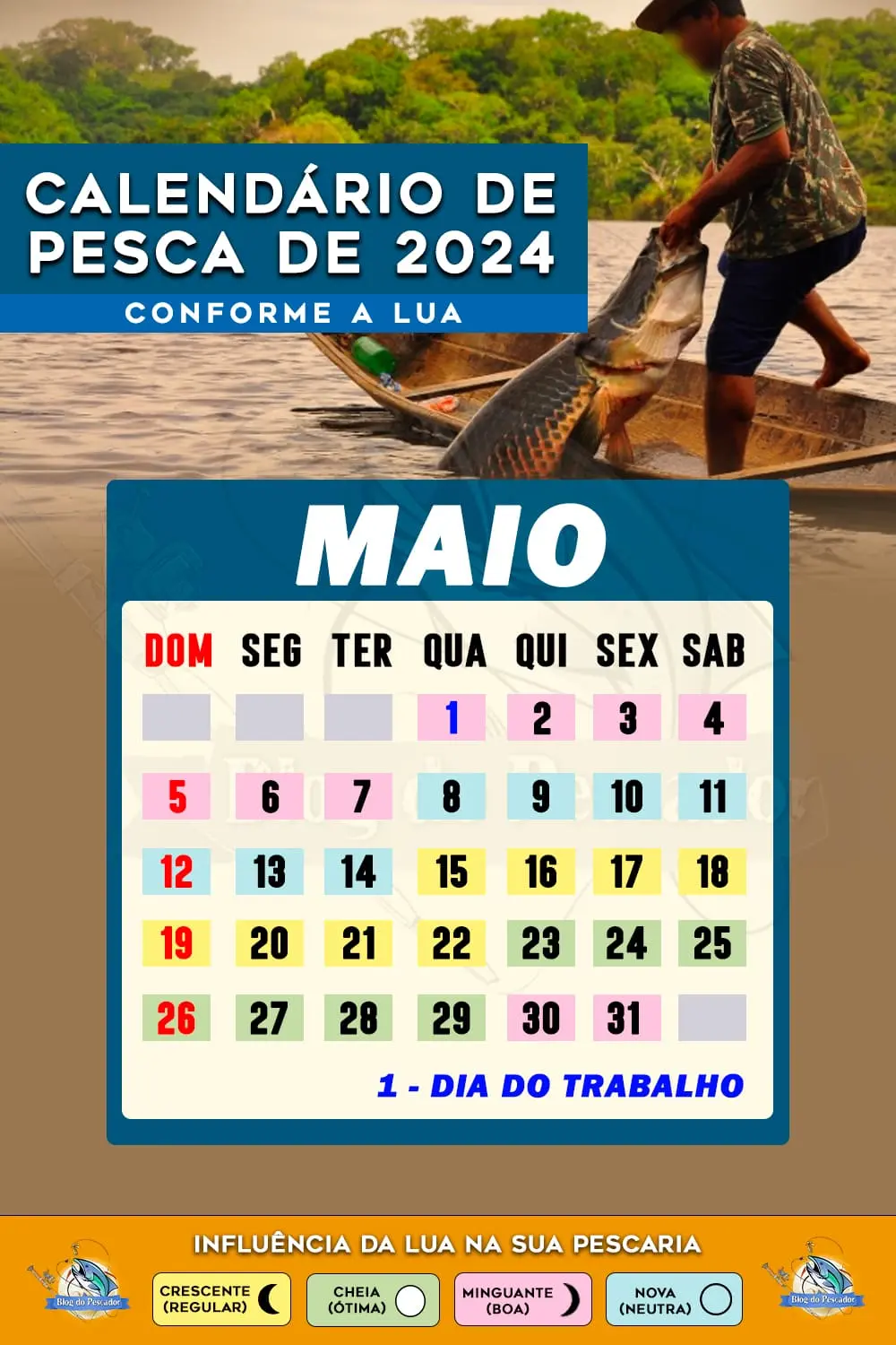 Calendário de pesca de MAIO de 2024
